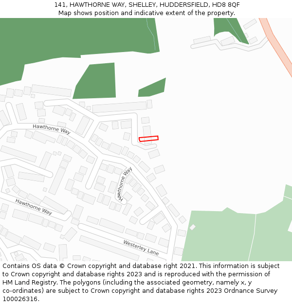 141, HAWTHORNE WAY, SHELLEY, HUDDERSFIELD, HD8 8QF: Location map and indicative extent of plot