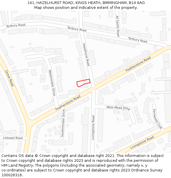 141, HAZELHURST ROAD, KINGS HEATH, BIRMINGHAM, B14 6AG: Location map and indicative extent of plot