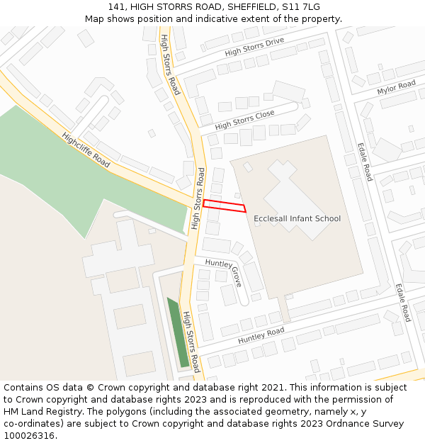 141, HIGH STORRS ROAD, SHEFFIELD, S11 7LG: Location map and indicative extent of plot