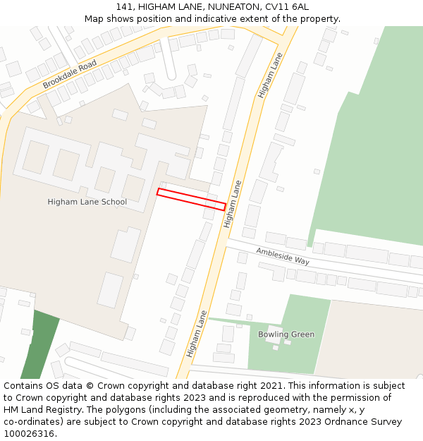 141, HIGHAM LANE, NUNEATON, CV11 6AL: Location map and indicative extent of plot