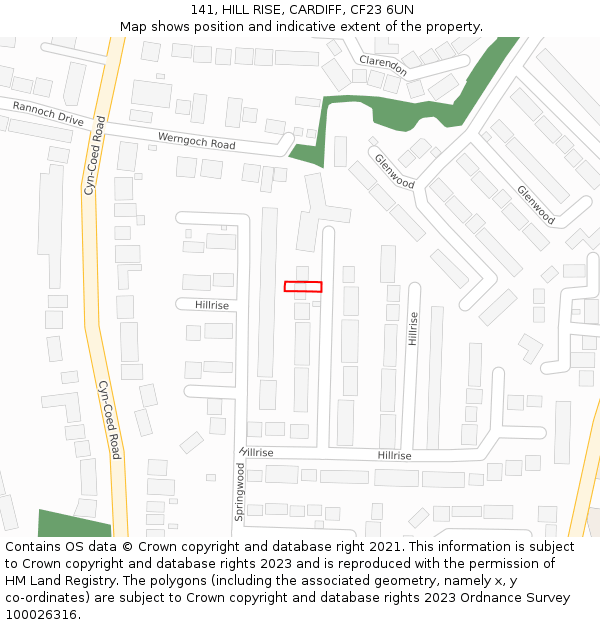 141, HILL RISE, CARDIFF, CF23 6UN: Location map and indicative extent of plot