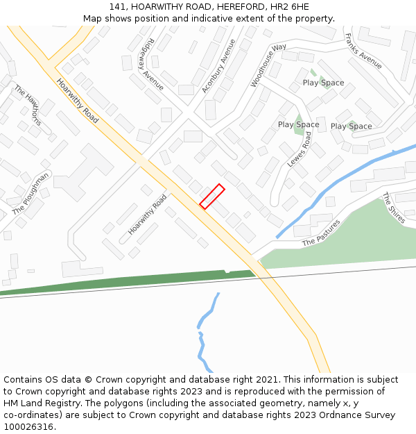 141, HOARWITHY ROAD, HEREFORD, HR2 6HE: Location map and indicative extent of plot