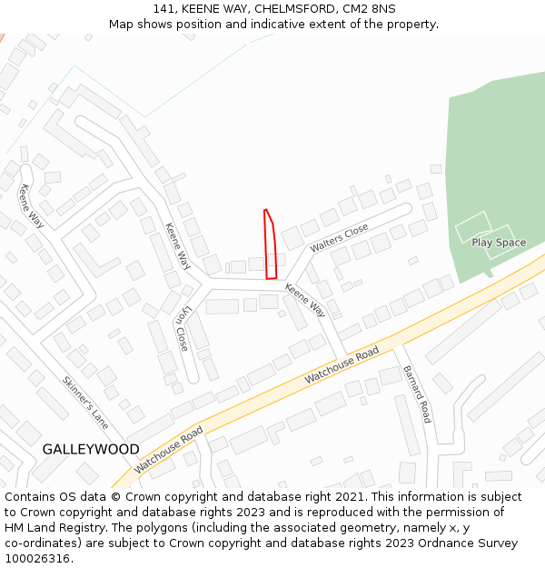 141, KEENE WAY, CHELMSFORD, CM2 8NS: Location map and indicative extent of plot