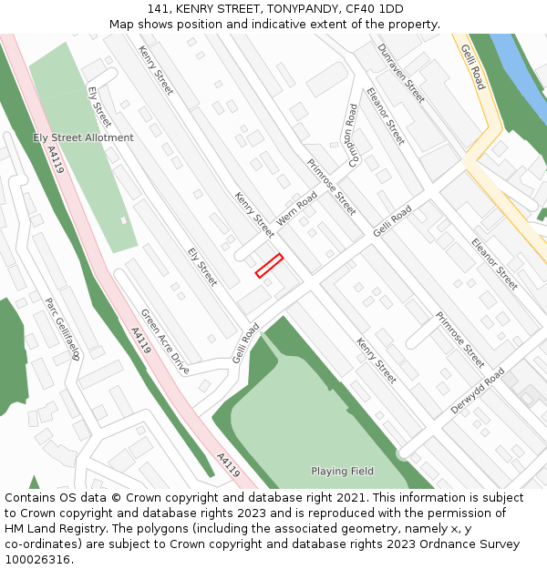 141, KENRY STREET, TONYPANDY, CF40 1DD: Location map and indicative extent of plot
