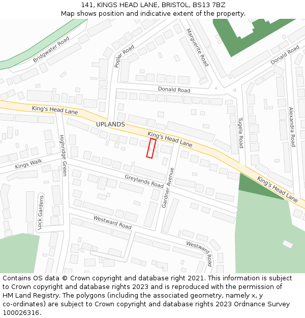 141, KINGS HEAD LANE, BRISTOL, BS13 7BZ: Location map and indicative extent of plot