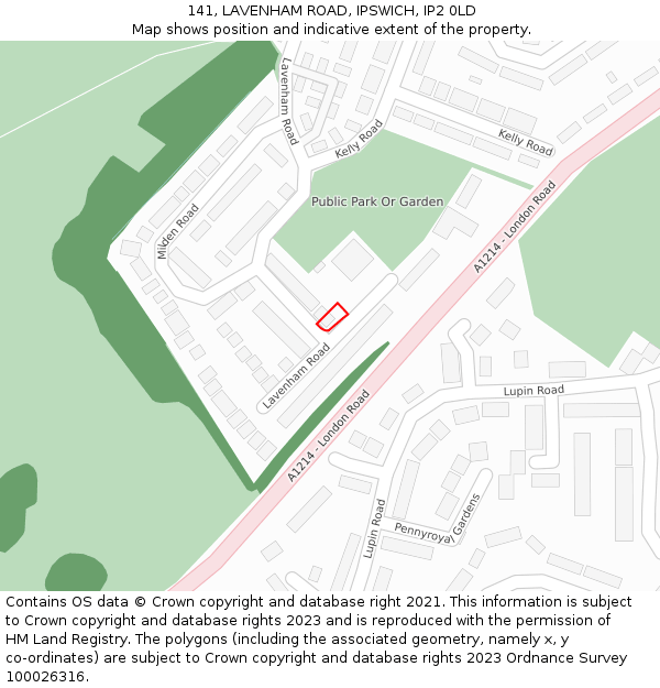 141, LAVENHAM ROAD, IPSWICH, IP2 0LD: Location map and indicative extent of plot