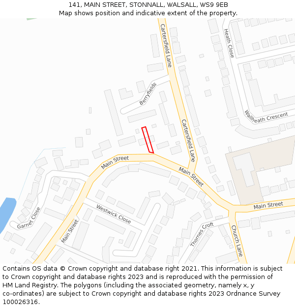 141, MAIN STREET, STONNALL, WALSALL, WS9 9EB: Location map and indicative extent of plot