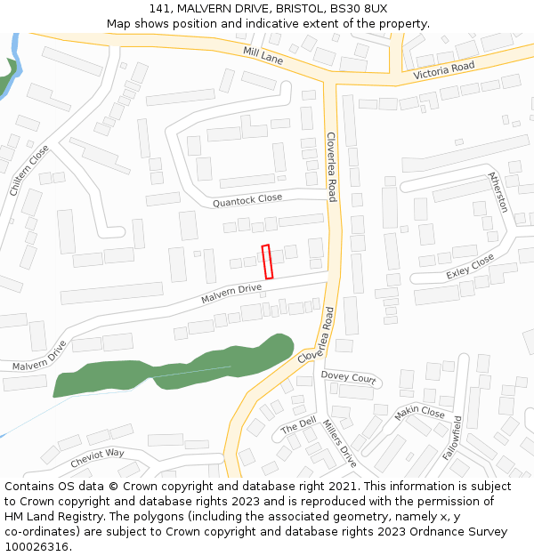 141, MALVERN DRIVE, BRISTOL, BS30 8UX: Location map and indicative extent of plot