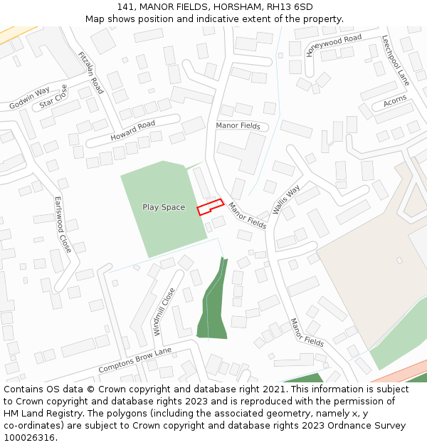 141, MANOR FIELDS, HORSHAM, RH13 6SD: Location map and indicative extent of plot