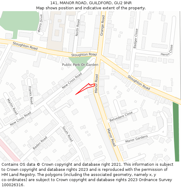 141, MANOR ROAD, GUILDFORD, GU2 9NR: Location map and indicative extent of plot
