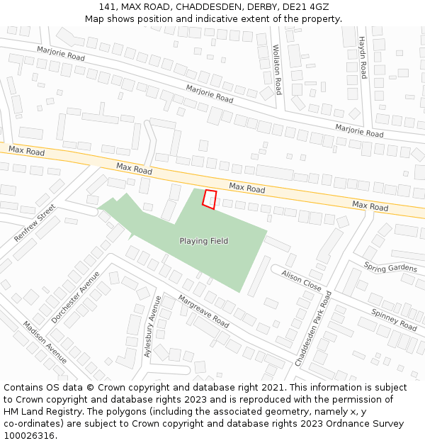 141, MAX ROAD, CHADDESDEN, DERBY, DE21 4GZ: Location map and indicative extent of plot