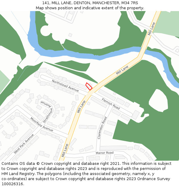 141, MILL LANE, DENTON, MANCHESTER, M34 7RS: Location map and indicative extent of plot