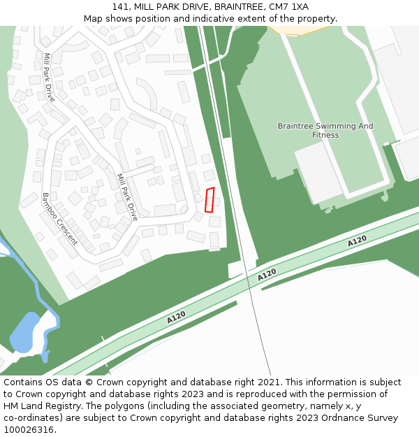 141, MILL PARK DRIVE, BRAINTREE, CM7 1XA: Location map and indicative extent of plot