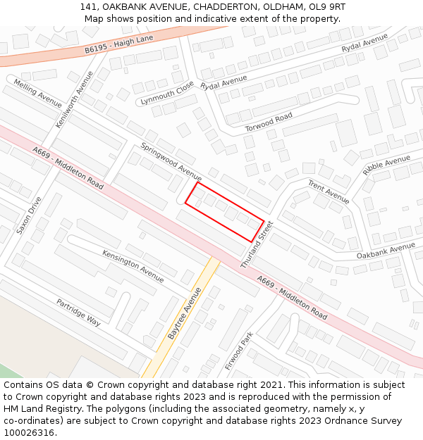 141, OAKBANK AVENUE, CHADDERTON, OLDHAM, OL9 9RT: Location map and indicative extent of plot