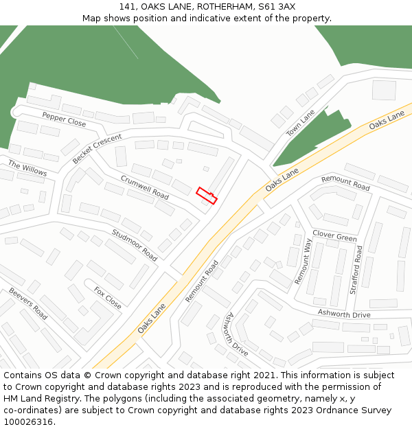 141, OAKS LANE, ROTHERHAM, S61 3AX: Location map and indicative extent of plot