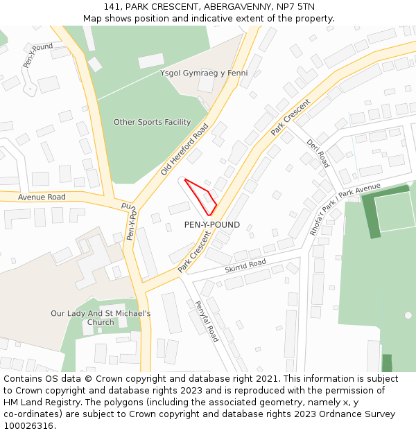 141, PARK CRESCENT, ABERGAVENNY, NP7 5TN: Location map and indicative extent of plot