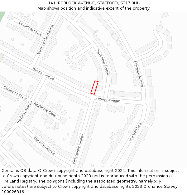 141, PORLOCK AVENUE, STAFFORD, ST17 0HU: Location map and indicative extent of plot