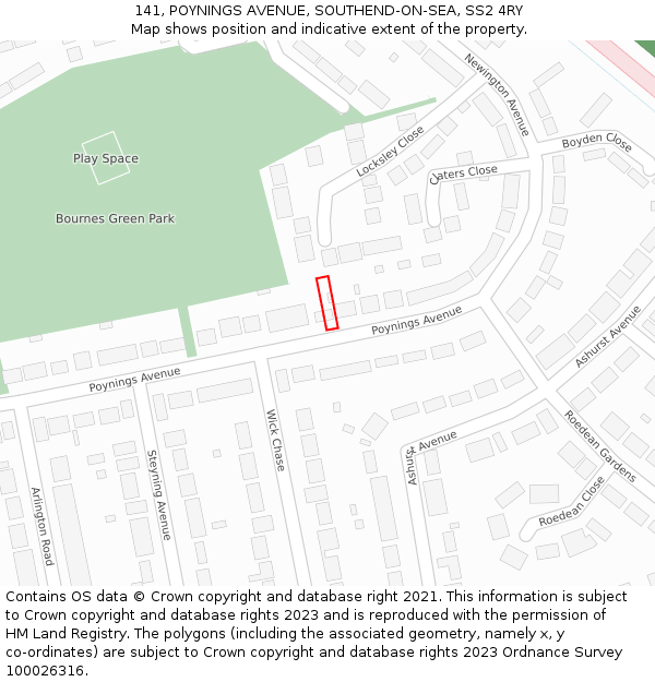 141, POYNINGS AVENUE, SOUTHEND-ON-SEA, SS2 4RY: Location map and indicative extent of plot