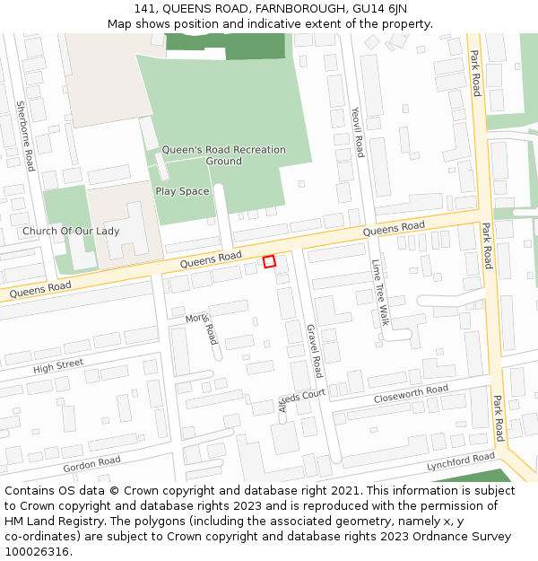 141, QUEENS ROAD, FARNBOROUGH, GU14 6JN: Location map and indicative extent of plot