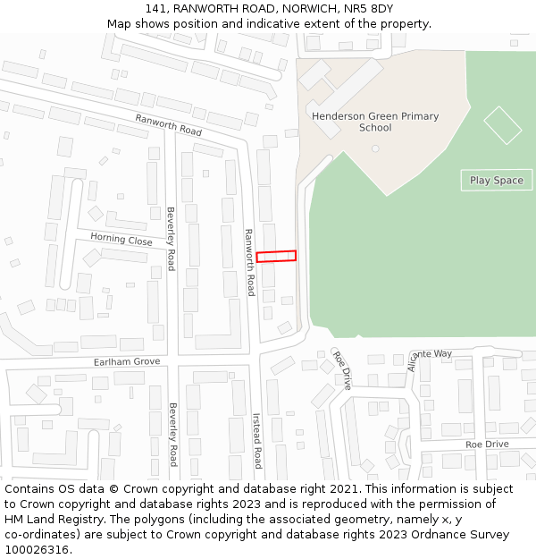 141, RANWORTH ROAD, NORWICH, NR5 8DY: Location map and indicative extent of plot