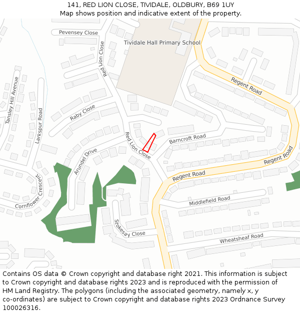 141, RED LION CLOSE, TIVIDALE, OLDBURY, B69 1UY: Location map and indicative extent of plot
