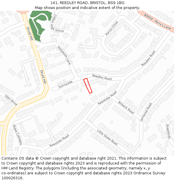 141, REEDLEY ROAD, BRISTOL, BS9 1BG: Location map and indicative extent of plot