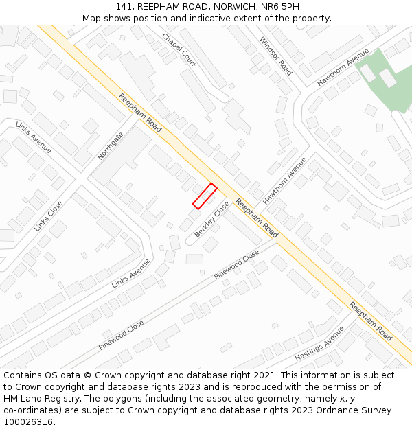 141, REEPHAM ROAD, NORWICH, NR6 5PH: Location map and indicative extent of plot