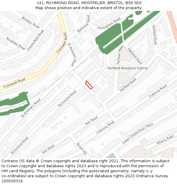 141, RICHMOND ROAD, MONTPELIER, BRISTOL, BS6 5ES: Location map and indicative extent of plot