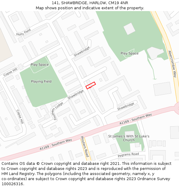 141, SHAWBRIDGE, HARLOW, CM19 4NR: Location map and indicative extent of plot