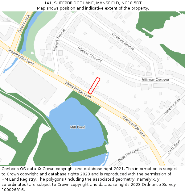 141, SHEEPBRIDGE LANE, MANSFIELD, NG18 5DT: Location map and indicative extent of plot