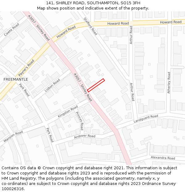 141, SHIRLEY ROAD, SOUTHAMPTON, SO15 3FH: Location map and indicative extent of plot