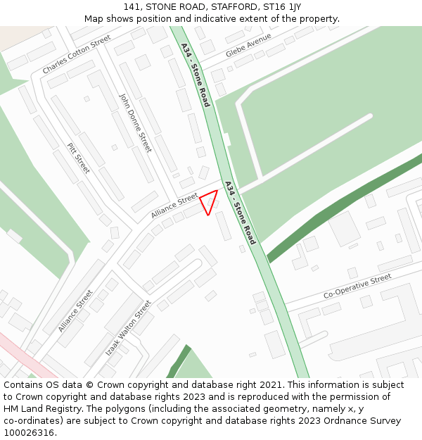 141, STONE ROAD, STAFFORD, ST16 1JY: Location map and indicative extent of plot