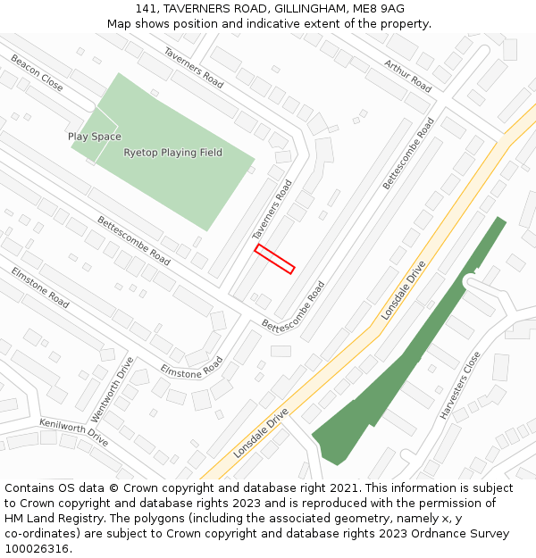 141, TAVERNERS ROAD, GILLINGHAM, ME8 9AG: Location map and indicative extent of plot