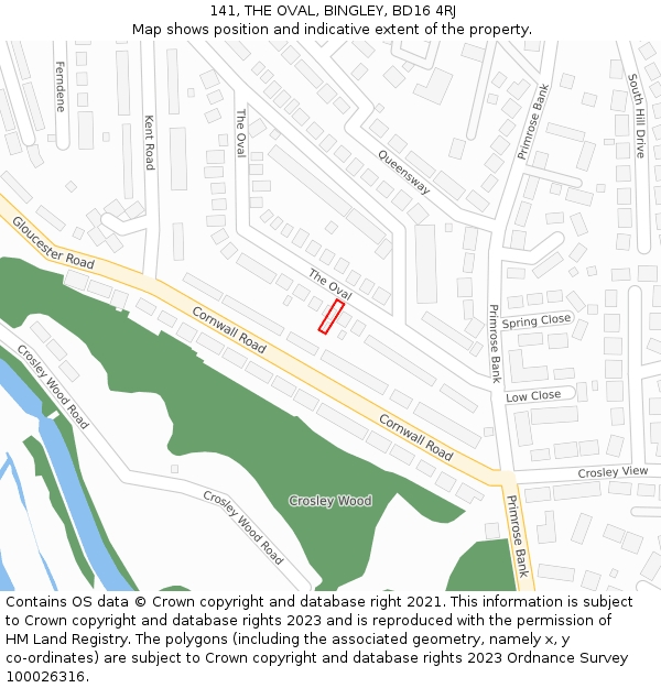 141, THE OVAL, BINGLEY, BD16 4RJ: Location map and indicative extent of plot