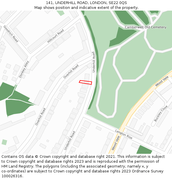 141, UNDERHILL ROAD, LONDON, SE22 0QS: Location map and indicative extent of plot