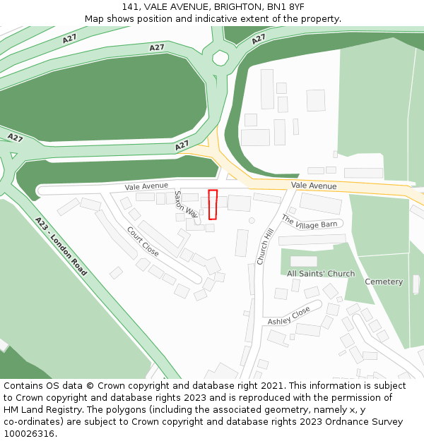 141, VALE AVENUE, BRIGHTON, BN1 8YF: Location map and indicative extent of plot