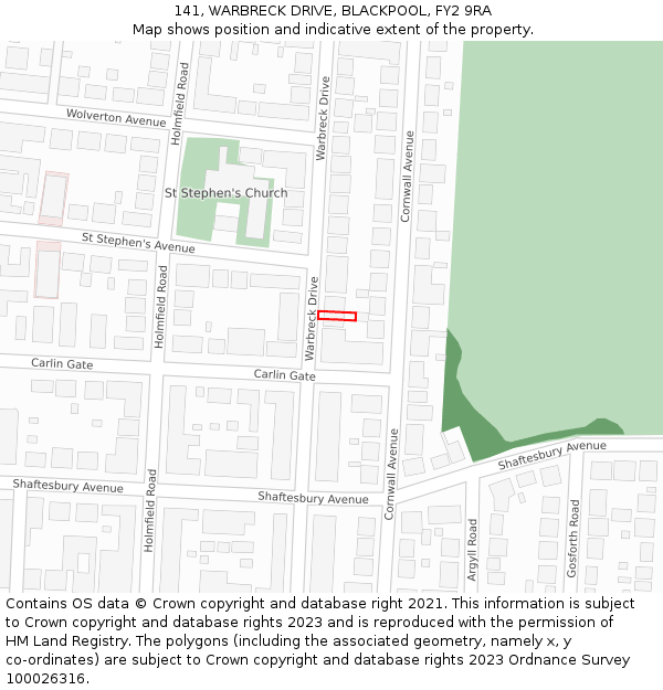 141, WARBRECK DRIVE, BLACKPOOL, FY2 9RA: Location map and indicative extent of plot