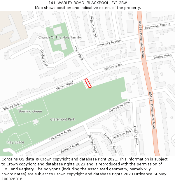 141, WARLEY ROAD, BLACKPOOL, FY1 2RW: Location map and indicative extent of plot