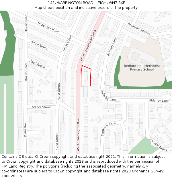 141, WARRINGTON ROAD, LEIGH, WN7 3XE: Location map and indicative extent of plot