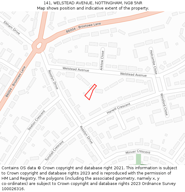 141, WELSTEAD AVENUE, NOTTINGHAM, NG8 5NR: Location map and indicative extent of plot