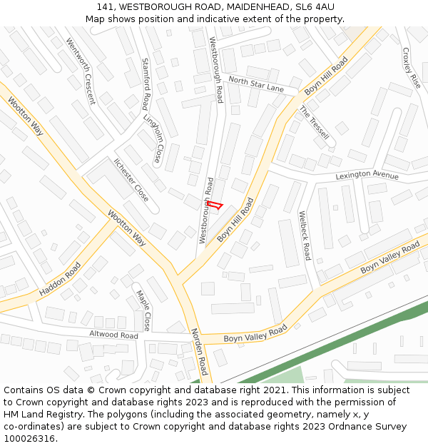 141, WESTBOROUGH ROAD, MAIDENHEAD, SL6 4AU: Location map and indicative extent of plot
