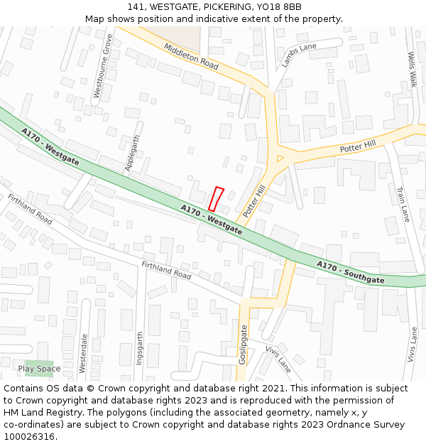 141, WESTGATE, PICKERING, YO18 8BB: Location map and indicative extent of plot