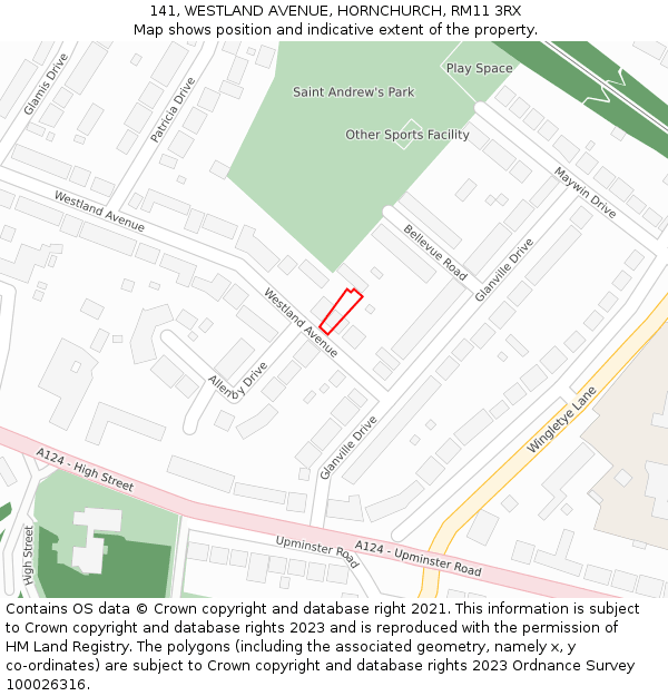 141, WESTLAND AVENUE, HORNCHURCH, RM11 3RX: Location map and indicative extent of plot