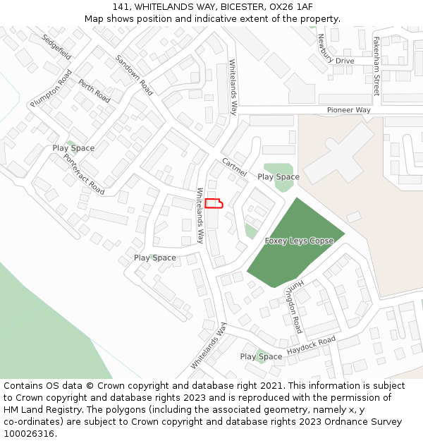 141, WHITELANDS WAY, BICESTER, OX26 1AF: Location map and indicative extent of plot
