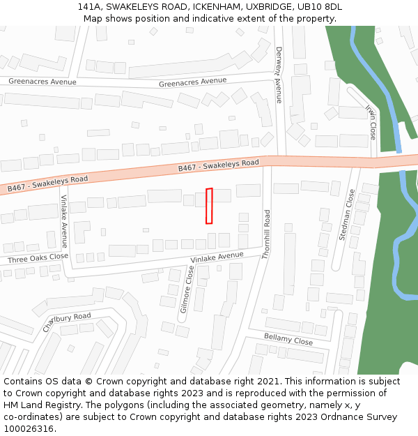 141A, SWAKELEYS ROAD, ICKENHAM, UXBRIDGE, UB10 8DL: Location map and indicative extent of plot