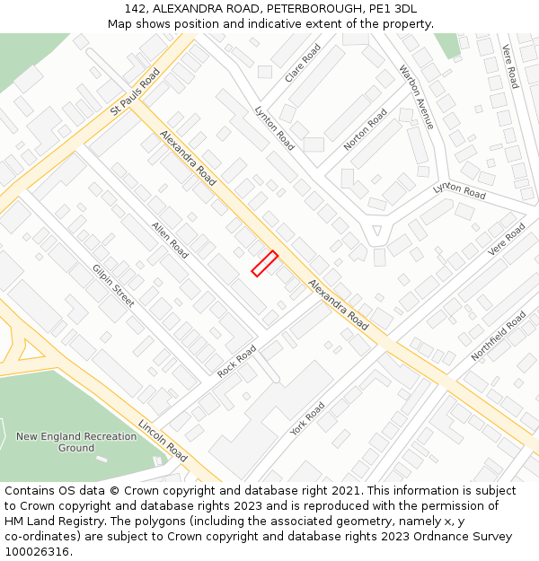 142, ALEXANDRA ROAD, PETERBOROUGH, PE1 3DL: Location map and indicative extent of plot