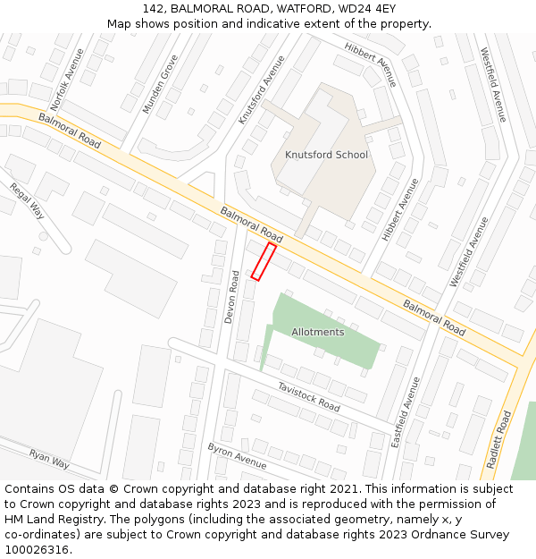 142, BALMORAL ROAD, WATFORD, WD24 4EY: Location map and indicative extent of plot
