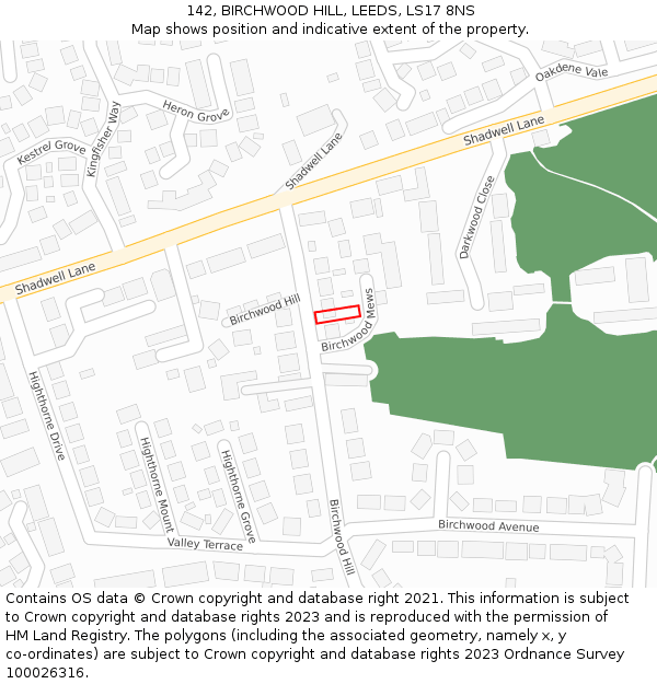 142, BIRCHWOOD HILL, LEEDS, LS17 8NS: Location map and indicative extent of plot