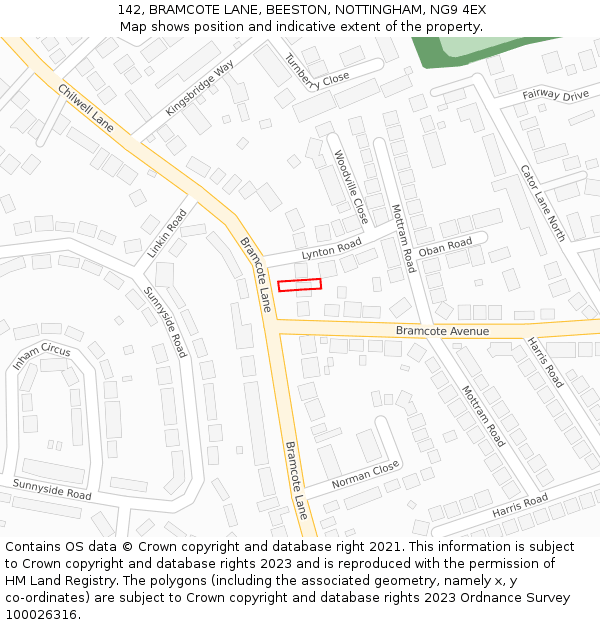 142, BRAMCOTE LANE, BEESTON, NOTTINGHAM, NG9 4EX: Location map and indicative extent of plot