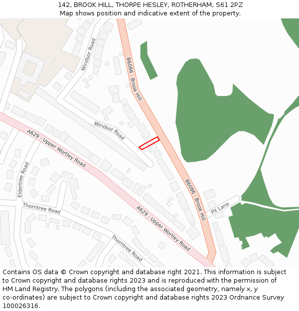 142, BROOK HILL, THORPE HESLEY, ROTHERHAM, S61 2PZ: Location map and indicative extent of plot